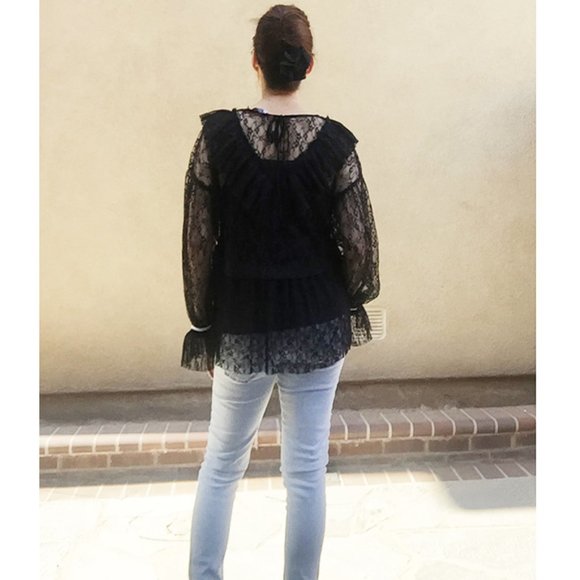 BLK Victorian Gothic French Ruffle Lace Blouse Top - Picture 7 of 8